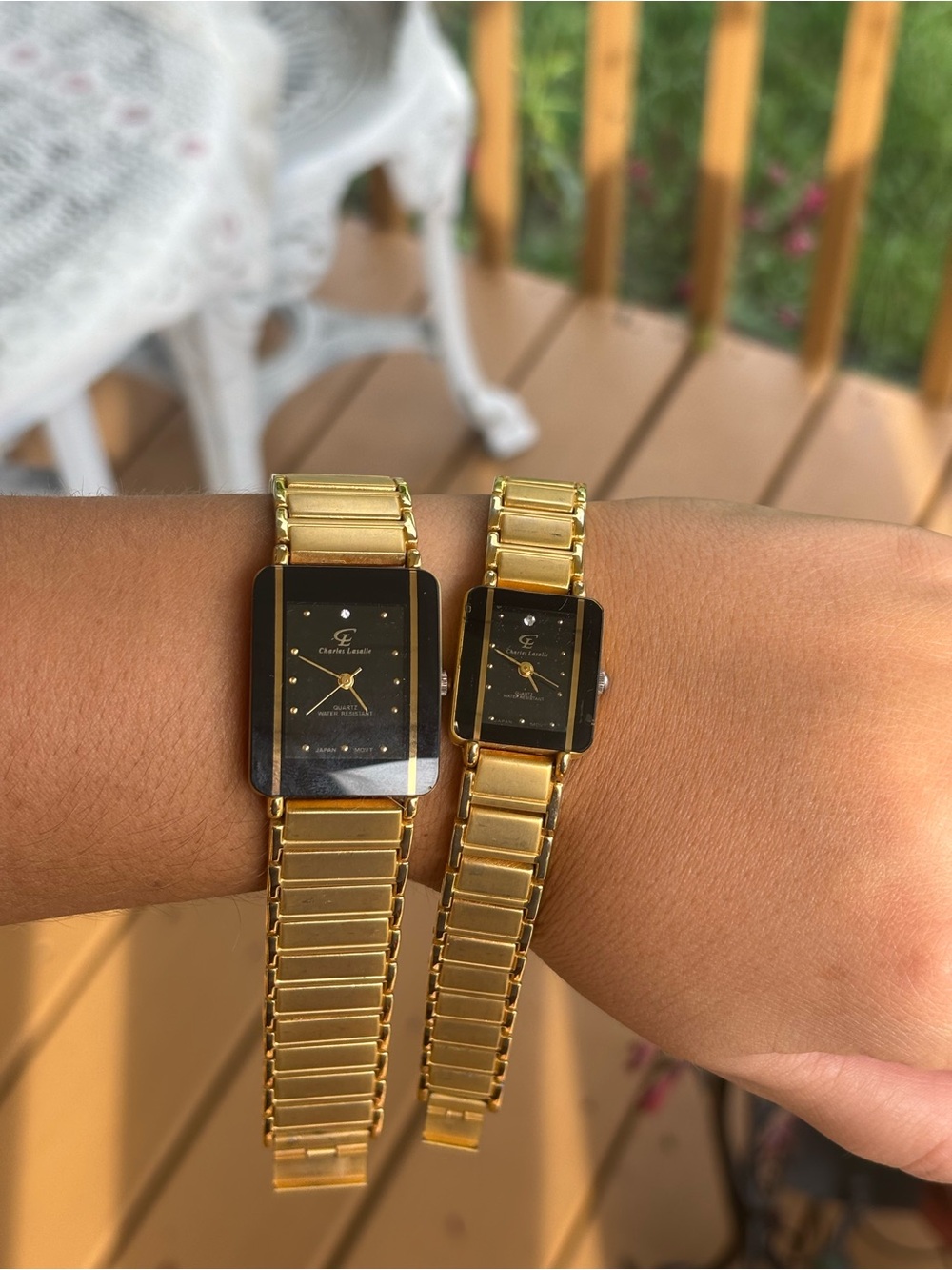 Vintage Gold tone Rectangular Dress Watch his and hers set